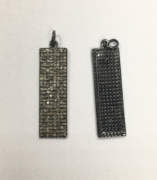 Rectangle Diamond Pendant .925 Oxidized Sterling Silver Diamond Pendant, Genuine handmade pave diamond pendant Size Approx 1.00"(8 x 25 MM )