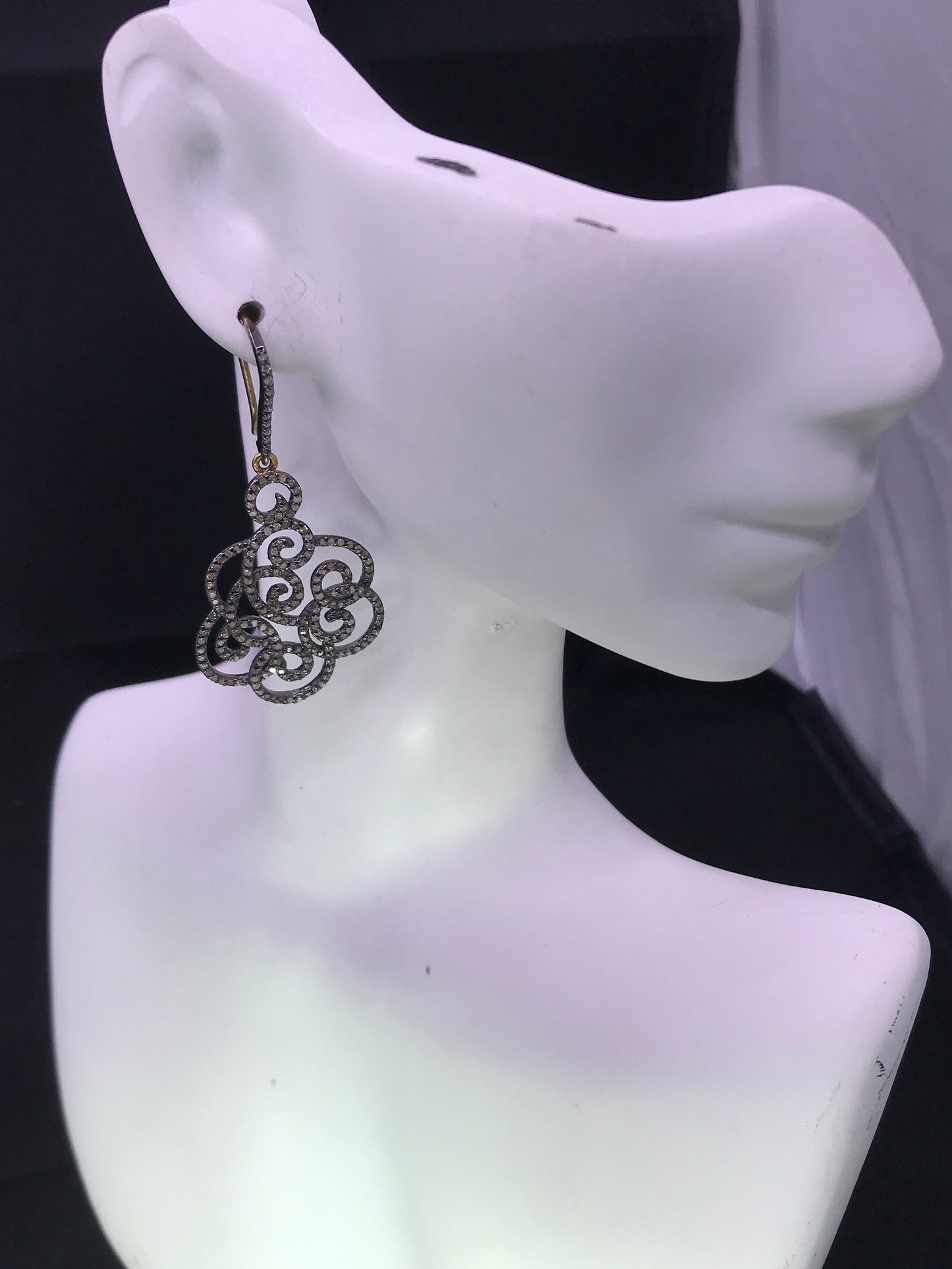 Diamond Silver Earring .925 Oxidized Sterling Silver Diamond Earring, Genuine handmade pave diamond Earring Size 2.00"(23 x 50 MM )