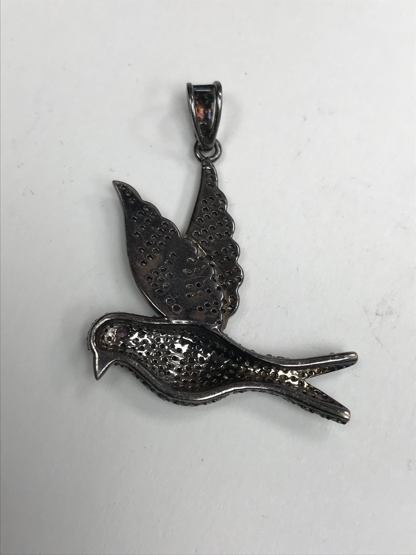 Bird Diamond Pendant .925 Oxidized Sterling Silver Diamond Pendant, Genuine handmade pave diamond Pendant Size Approx 31 x 41 mm