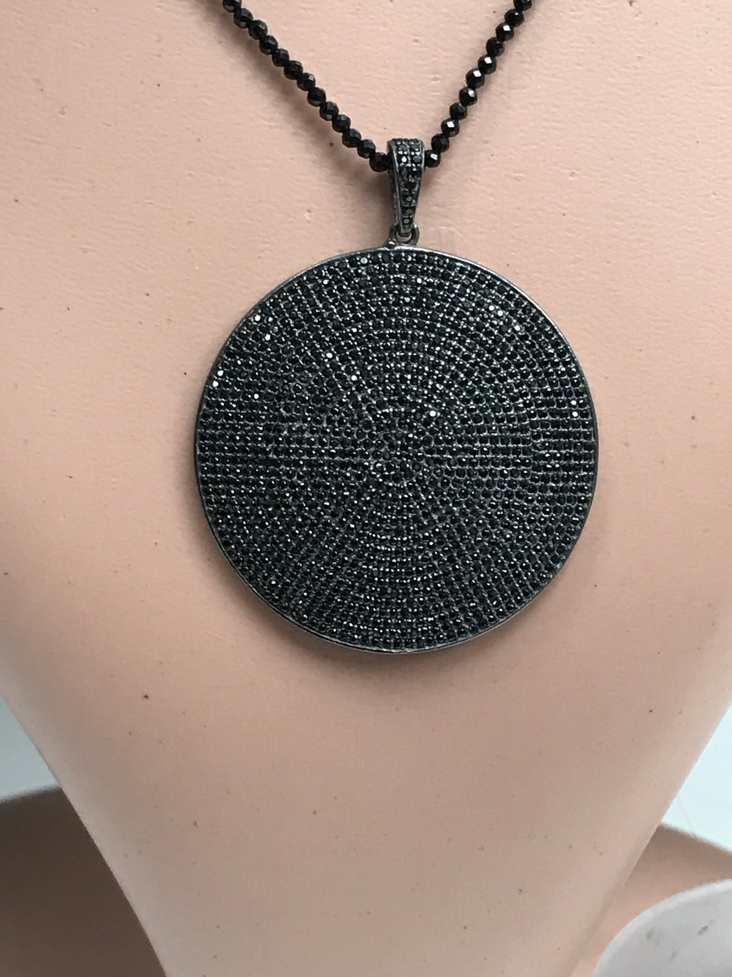 Round Disc Black Spinel Charm