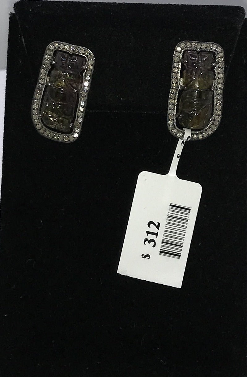 Tourmaline Carving and Diamond Earring Stud