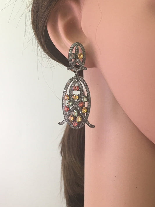 Diamond sapphire Earrings,