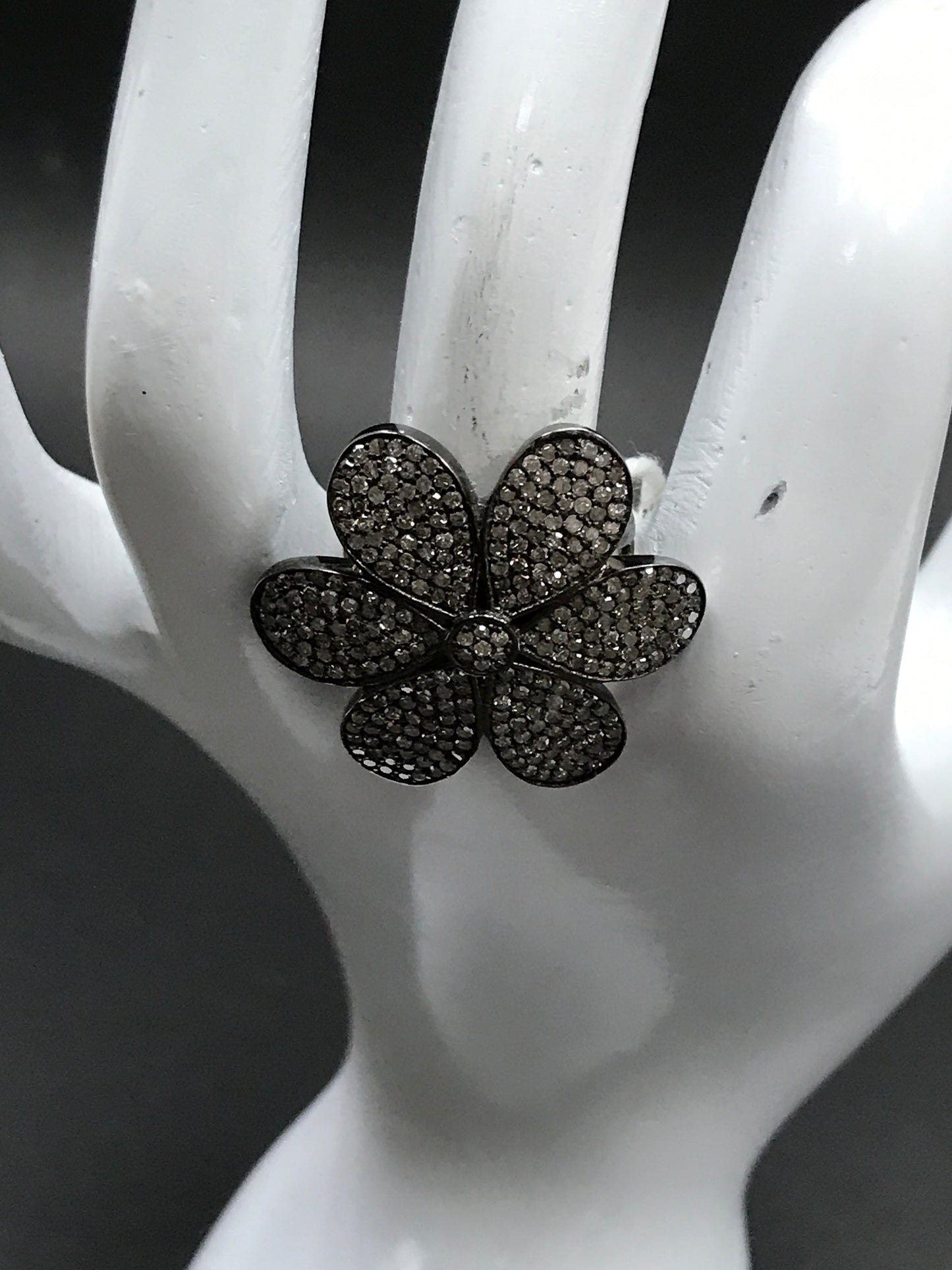 Diamond Flower Diamond Ring, Pave Diamond Ring, Pave Flower Ring, Approx 29 x 29mm. Sterling Silver