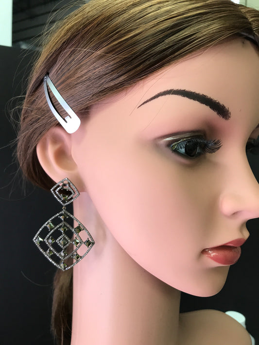 Diamond and Silver Multi Tourmaline Black Rhodium Finish Earrings