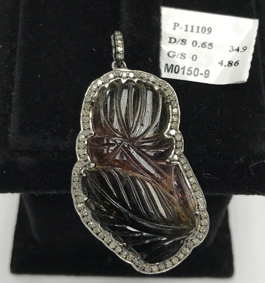 Tourmaline Carvings and Diamond Pendant