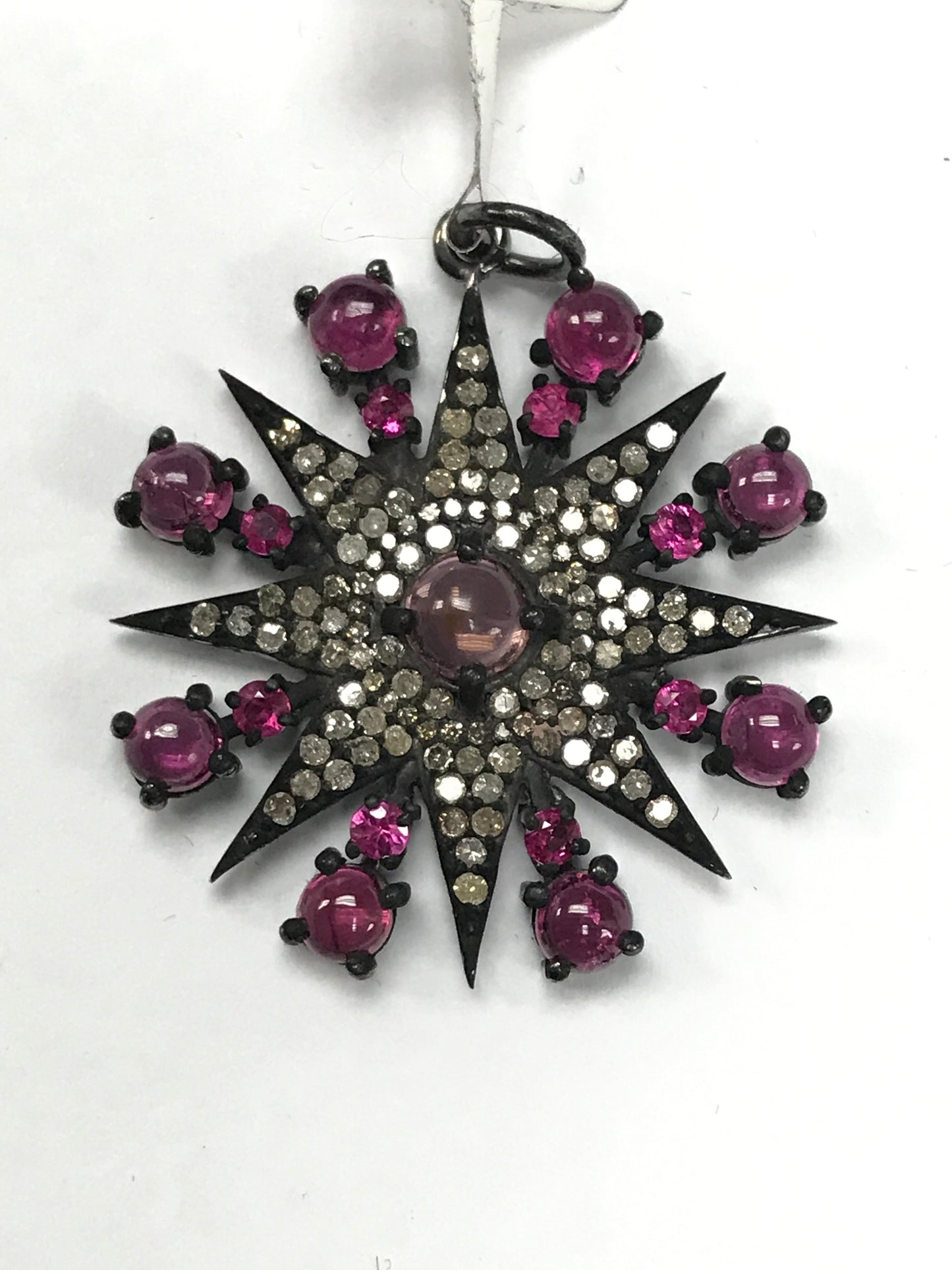 Sun Burst Shape Diamond Charm .925 Oxidized Sterling Silver Diamond Charms, Genuine handmade pave diamond Charm.