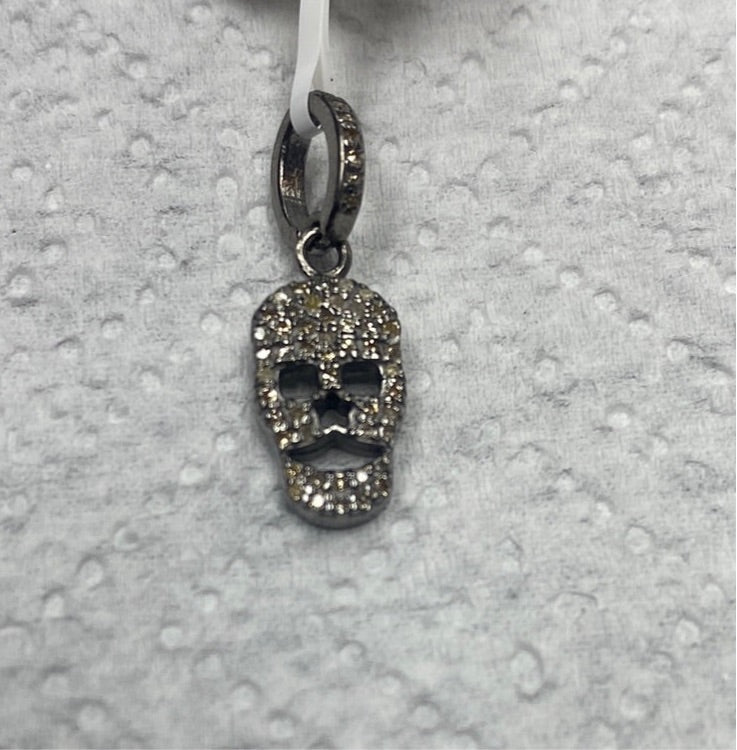 Skull Shape Diamond Pendant .925 Oxidized Sterling Silver Diamond Pendant, Genuine handmade pave diamond Pendant.