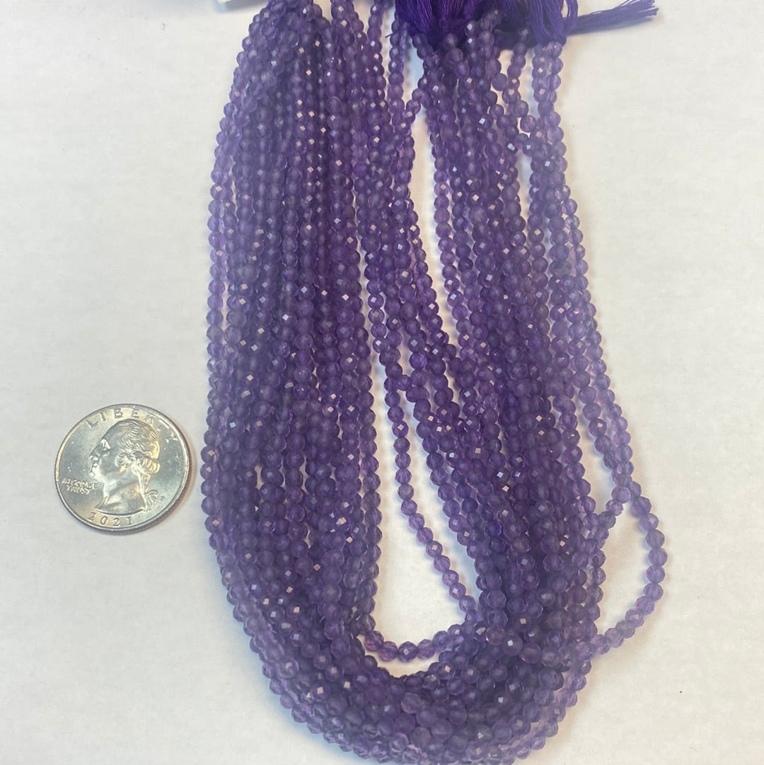 AMETHYST BEADS ROUND FACETED 3-4MM