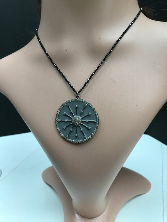 Round Shape Silver Pave Diamond Pendant