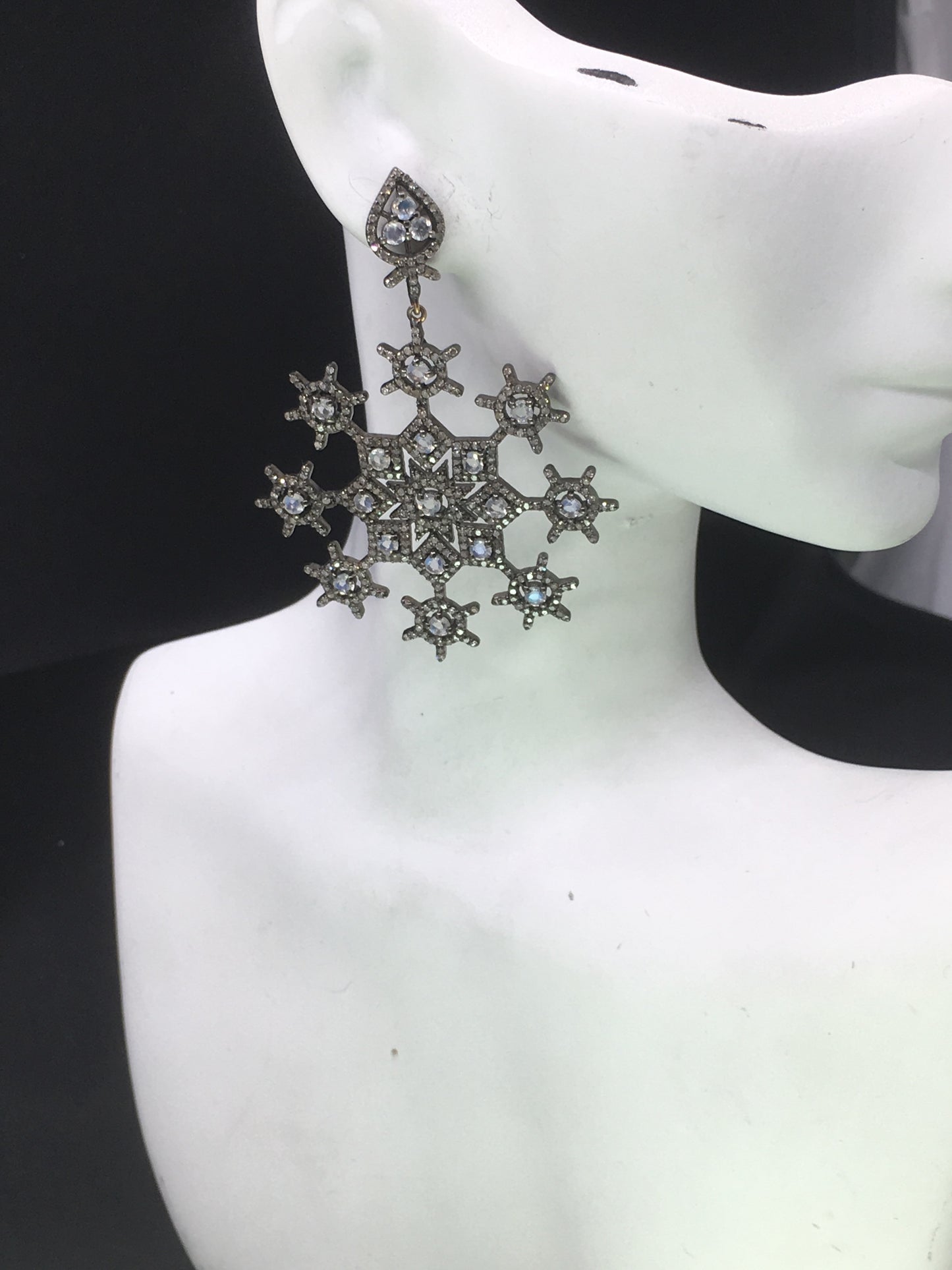 Diamond and Rainbow Moon Stone Earring