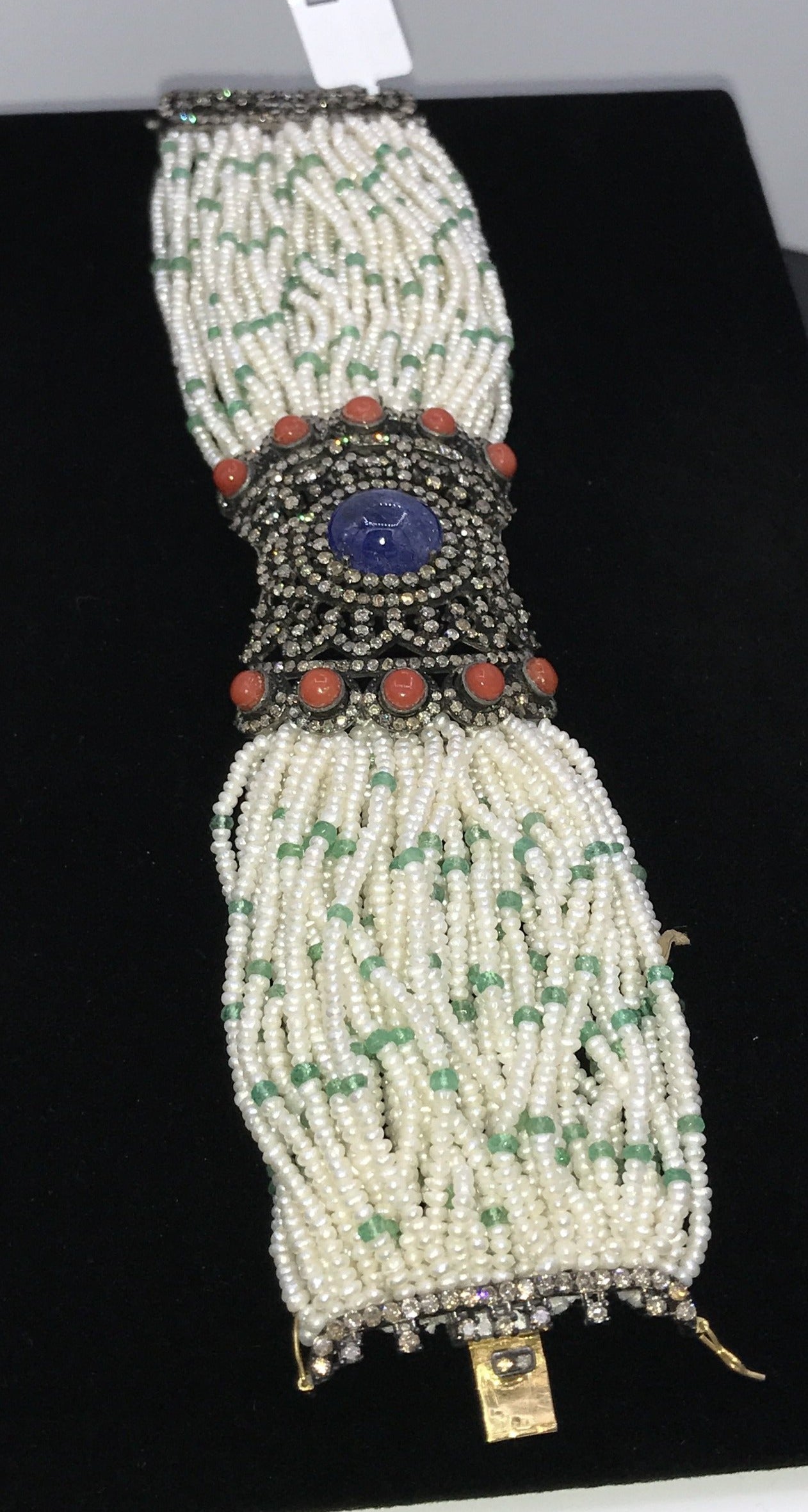 Tanzanite and Coral Designer Diamond Bracelet with Pearls