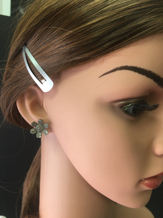 Flower Shape Silver Diamond Earring .925 Oxidized Sterling Silver Diamond Earring, Genuine handmade pave diamond Earring .