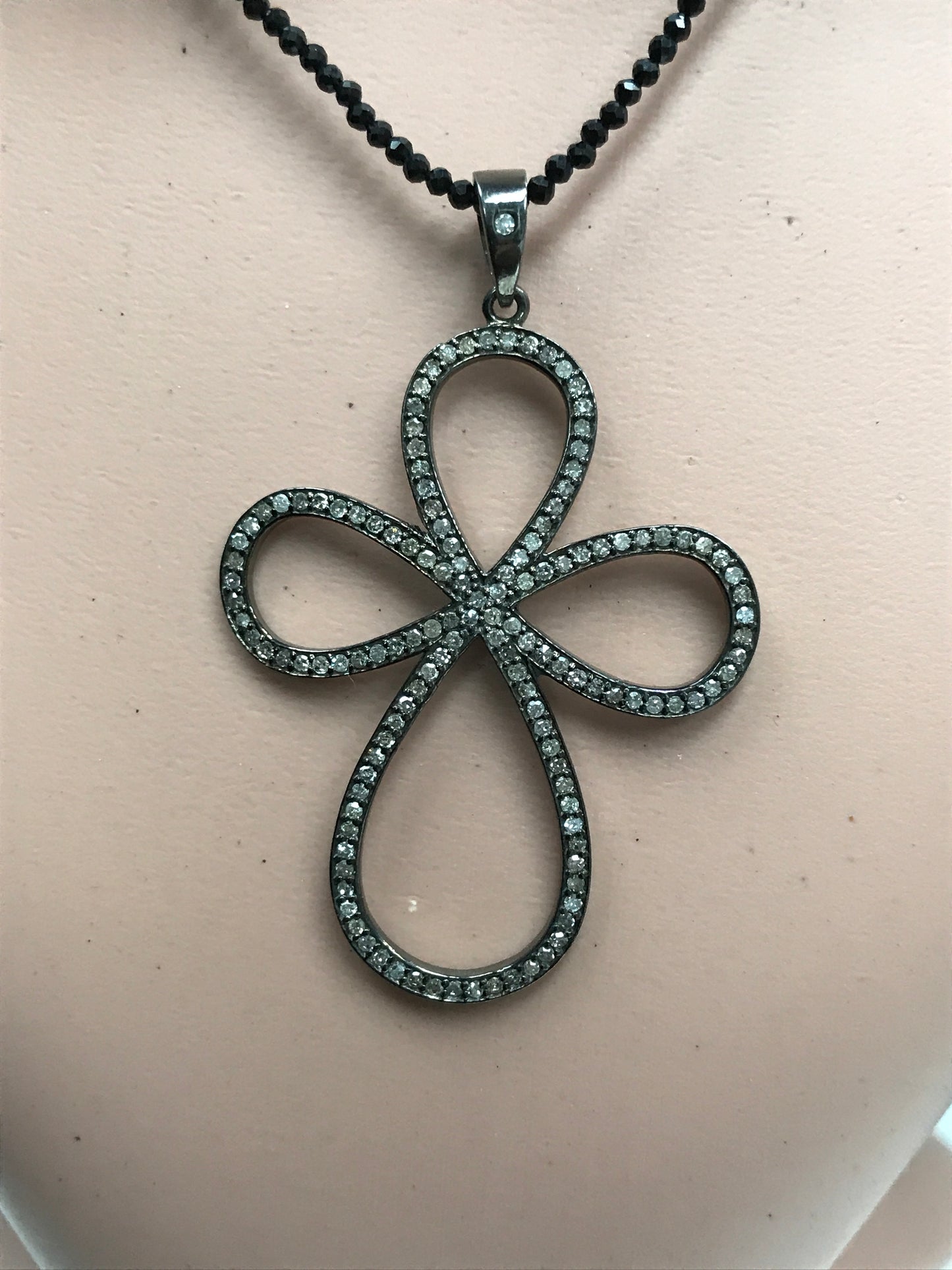 Pave Diamond Pendant, Pavé Cross Pendant, Diamond Cross Pendant, Pave Cross Charm, Approx 1.52''(38 x 38mm) Oxidized Silver