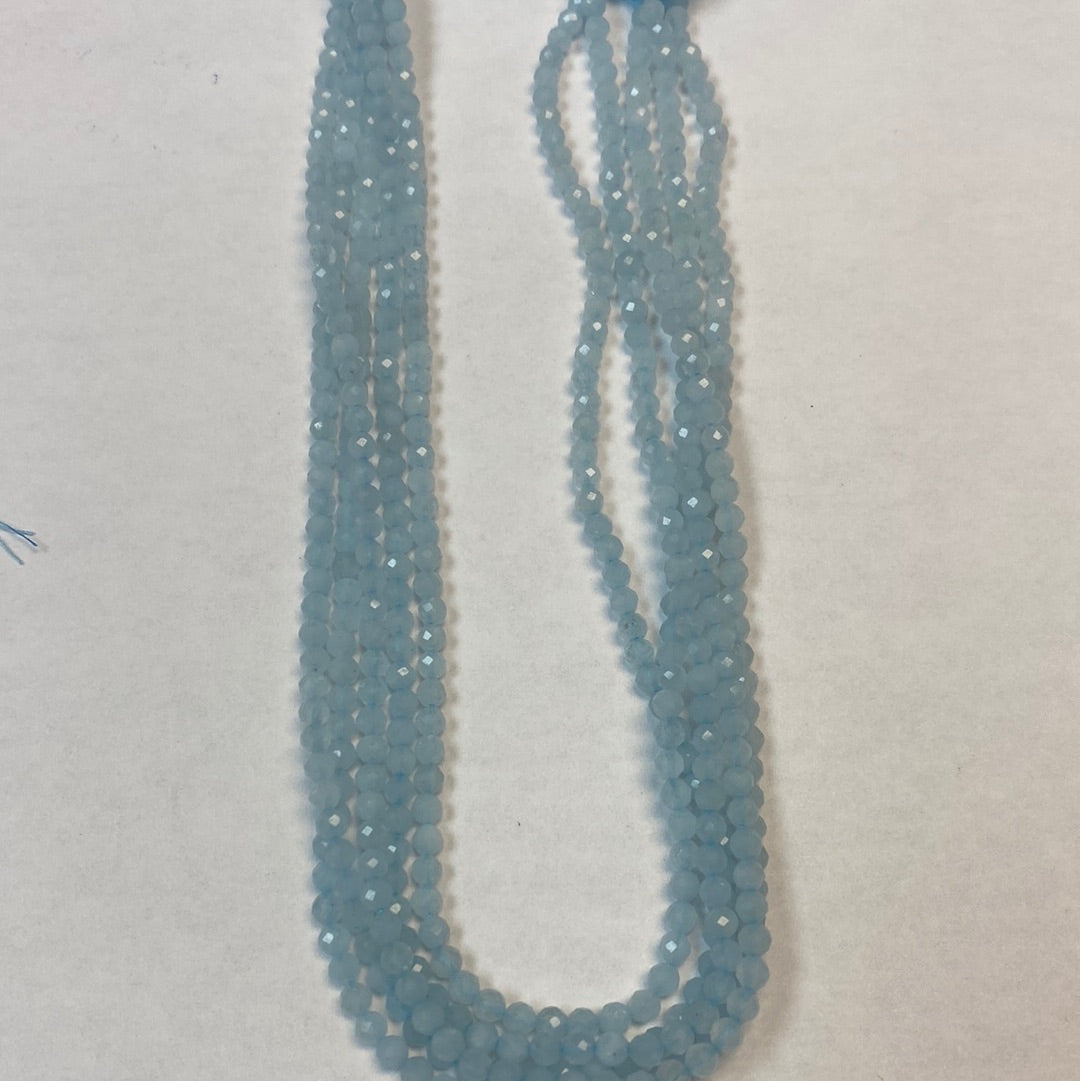 AQUMARINE BEADS ROUND FACETED 3-4MM