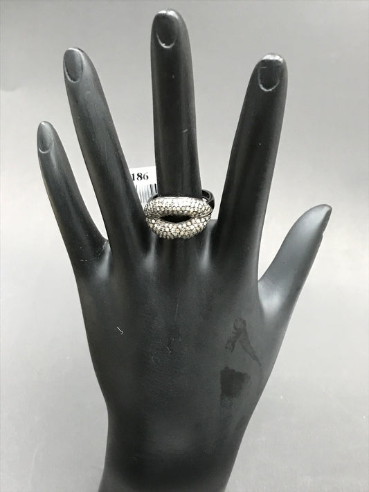 Lipes Pave Diamond Ring .925 Oxidized Sterling Silver Diamond Ring, Genuine handmade pave diamond Ring Size Approx 0.84"(14 x 21 MM)