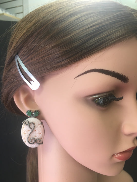 Pink Opal and Diamond Stud Earrings