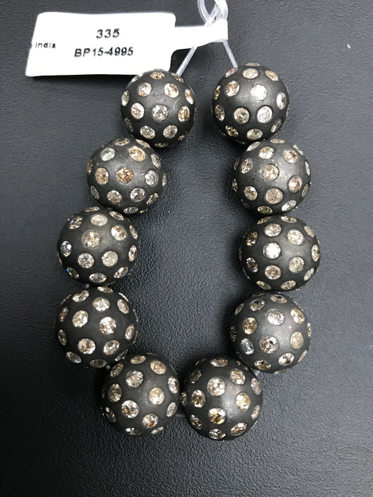 Round Pave Diamond Bead .925 Oxidized Sterling Silver Diamond Beads, Genuine handmade pave diamond Beads.
