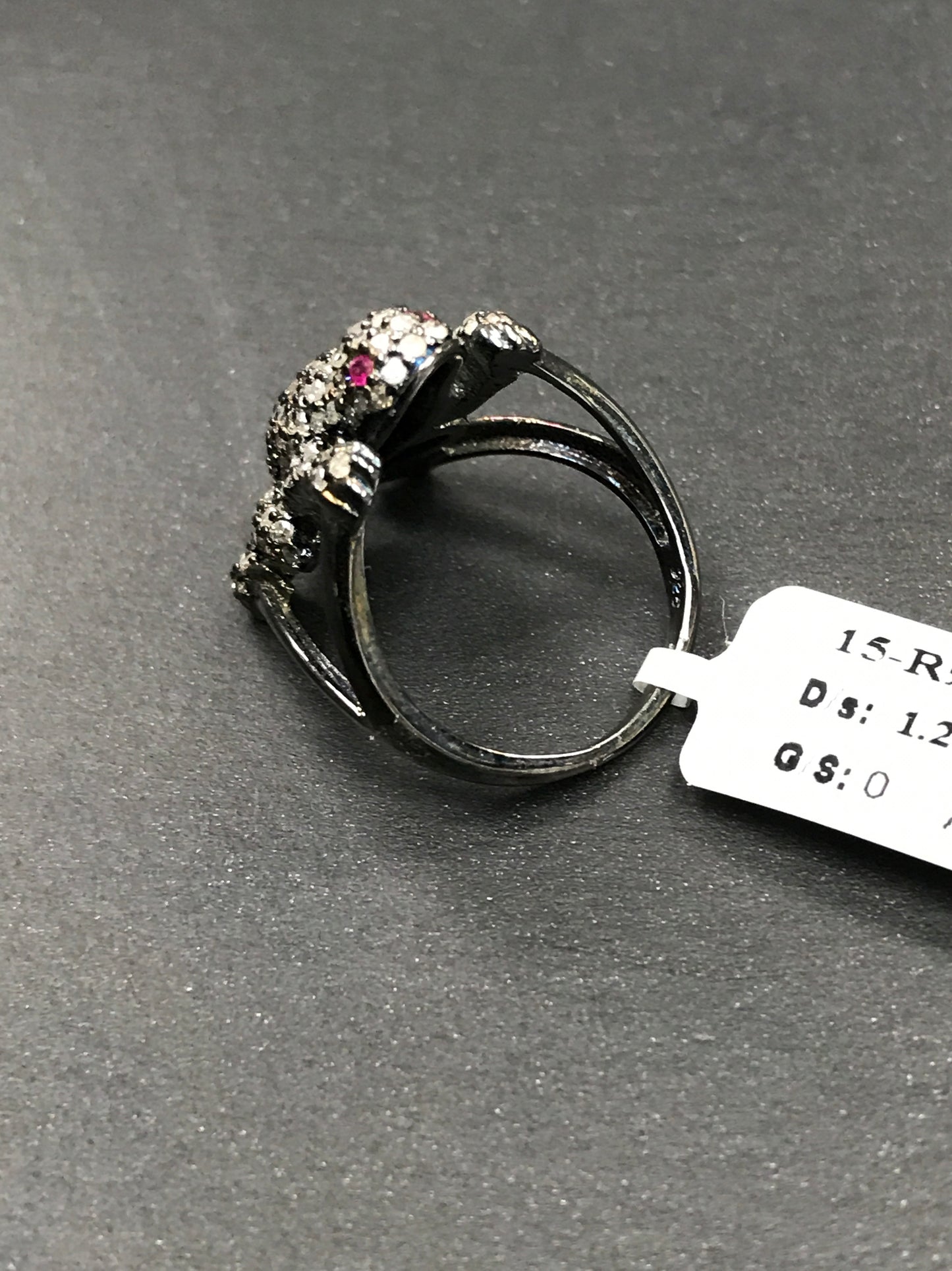 Diamond Frog with Ruby Red Eyes Diamond Ring, Pave Diamond Ring, Pave Double Frog with Ruby Red Eyes Ring, Approx 21 x 13mm