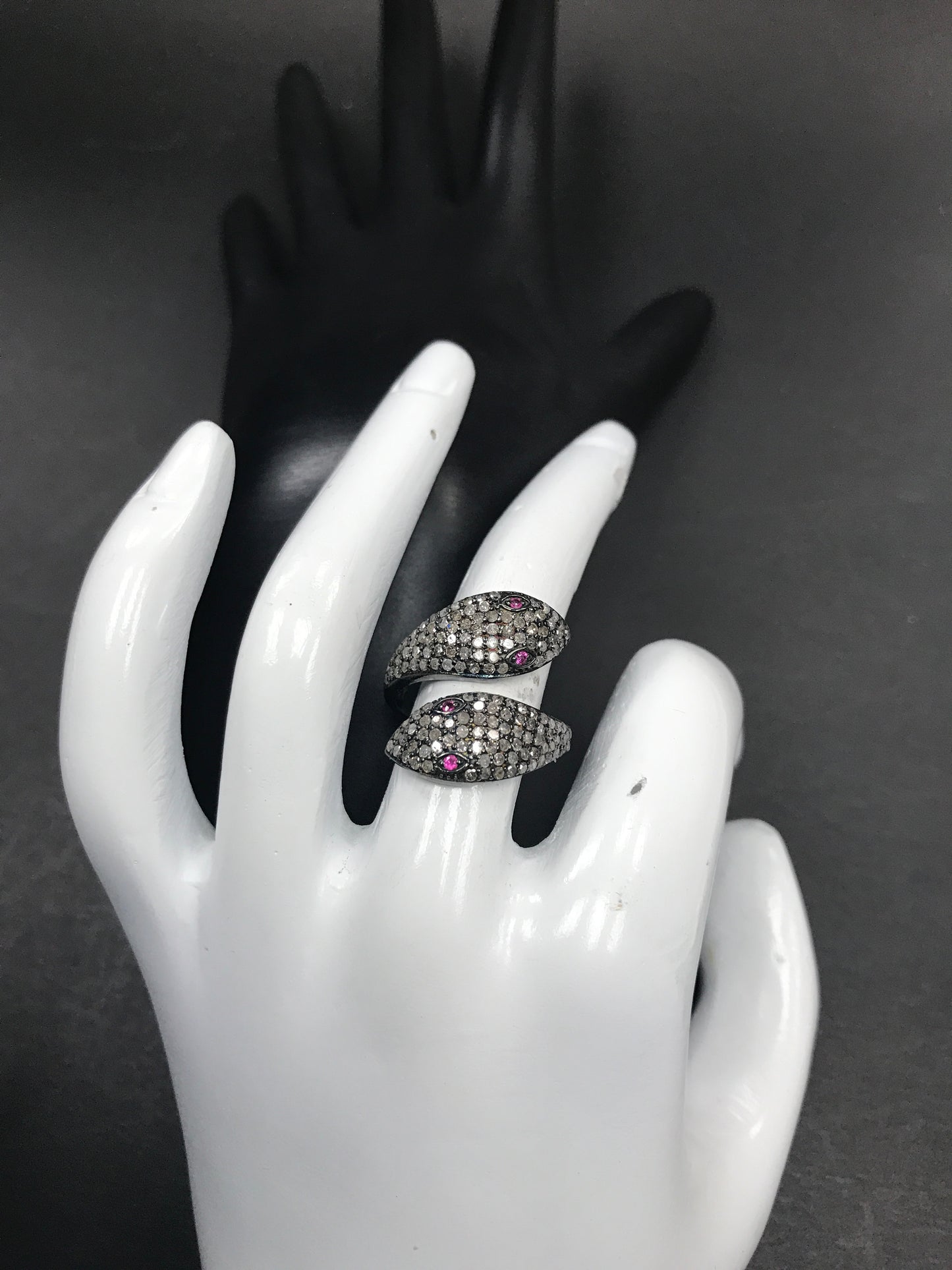Diamond and Silver Ruby Stone Black Rhodium Finish Rings