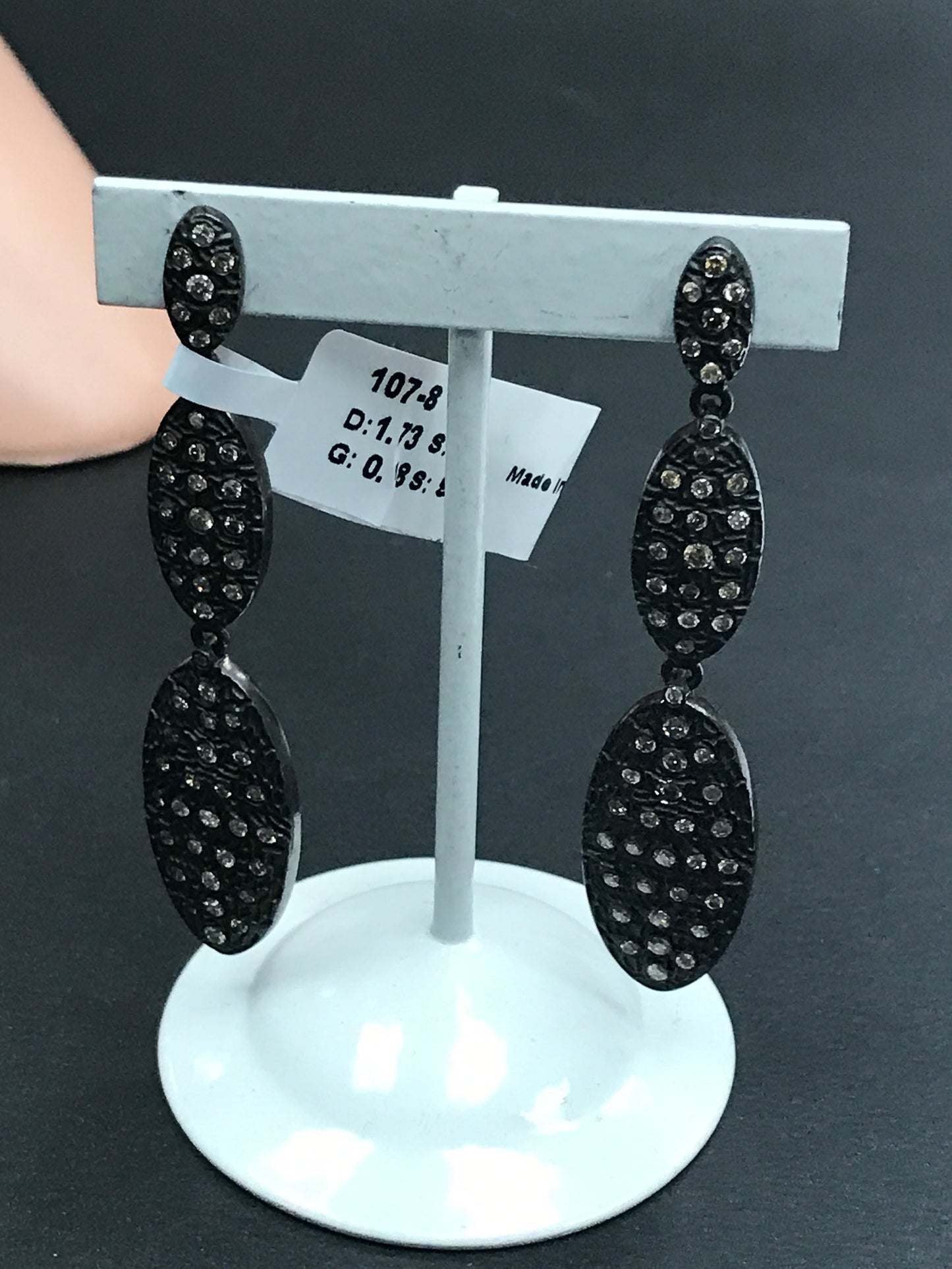 Diamond Silver Earring .925 Oxidized Sterling Silver Diamond Earring, Genuine handmade pave diamond Earring