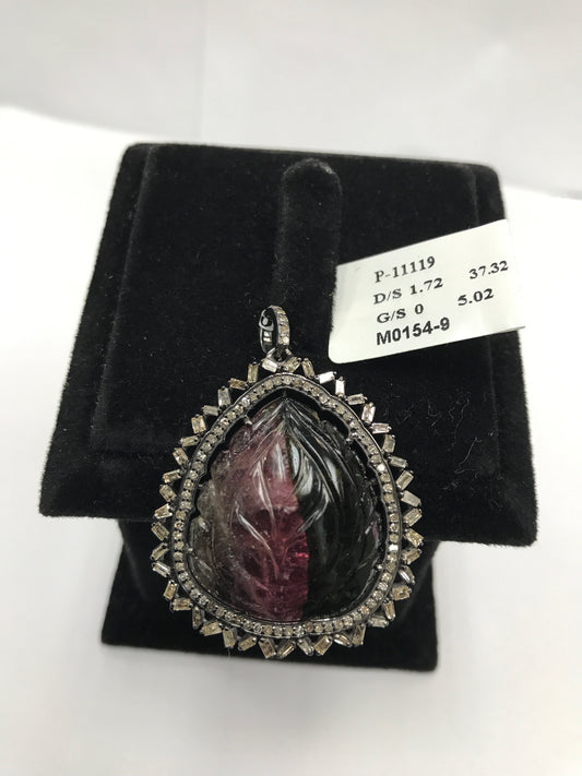 Tourmaline Carving and Diamodn Pendant