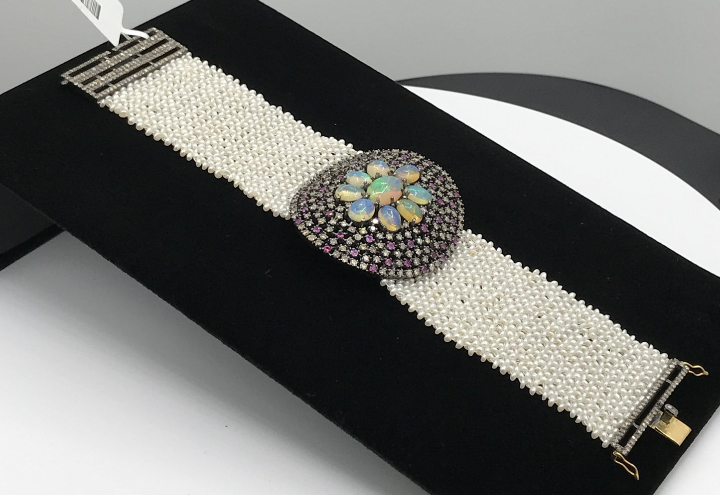 Opal and Diamond Designer Bracelet Pearl Woven