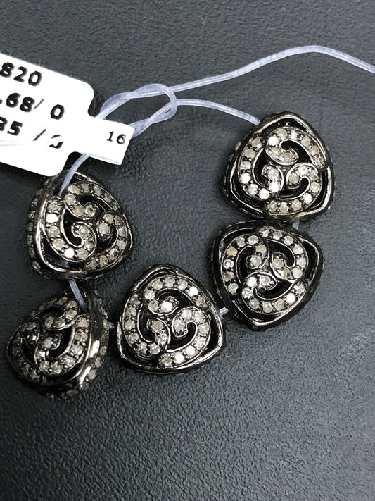 Triangle Shape Flower Design Pave Diamond Beads