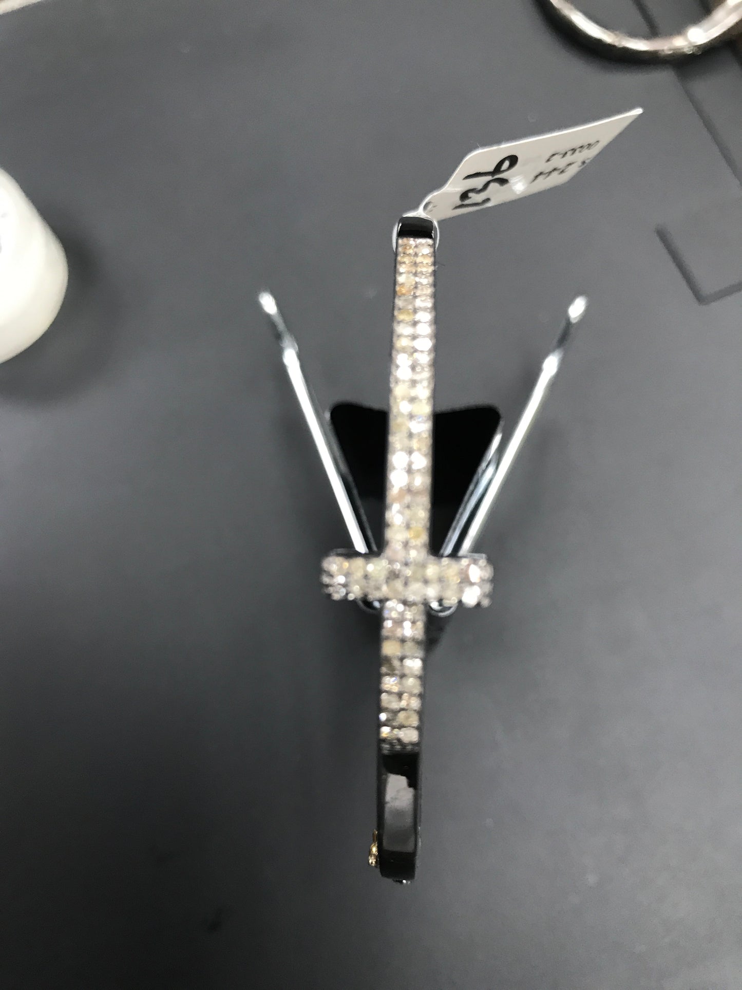 Cross Diamond Silver Bracelet .925 Oxidized Sterling Silver Diamond Bracelet, Genuine handmade pave diamond Bracelet.