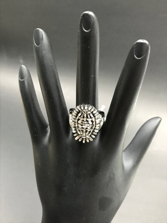 Silver Pave Tapered Baguette Diamond Ring .925 Oxidized Sterling Silver Diamond Ring, Genuine handmade pave diamond Ring.