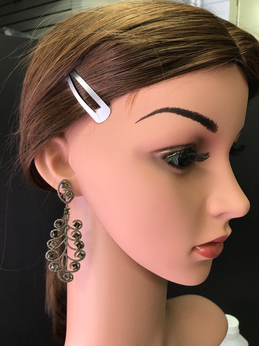 Diamond and Tourmaline Silver Black Rhodium Finish Earrings