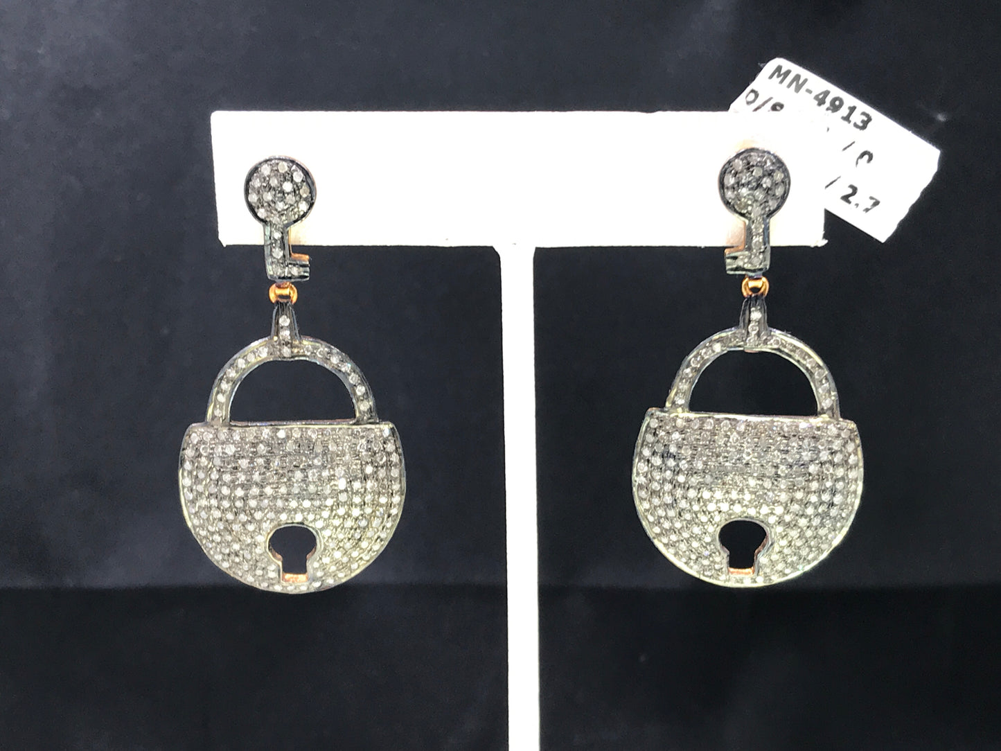 Key and Pad Lock Diamond Earrings,