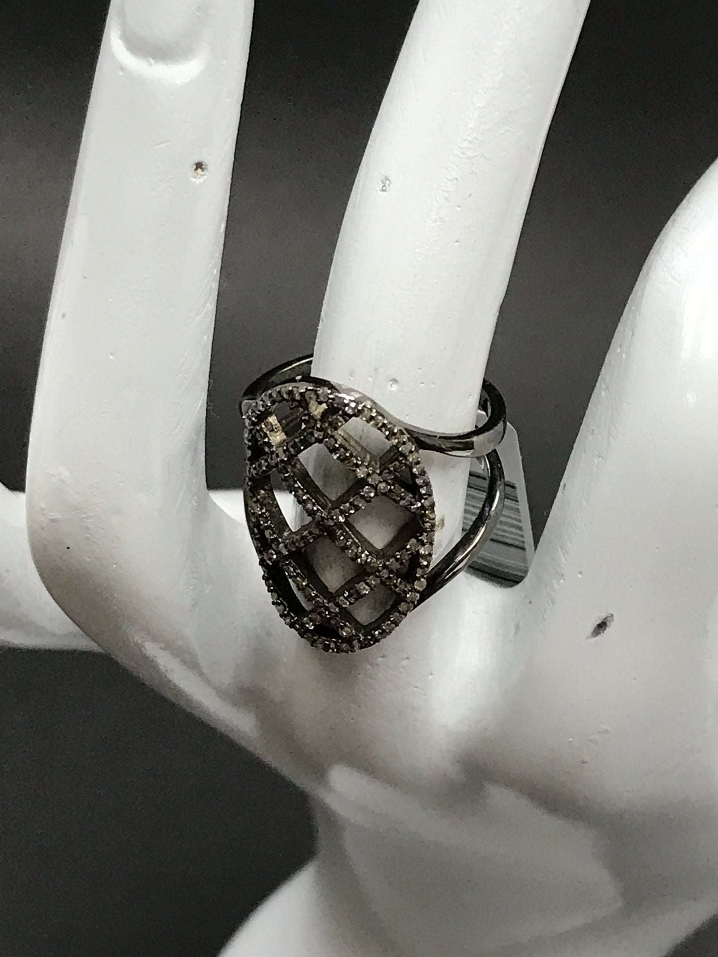 Pave Diamond Ring .925 Oxidized Sterling Silver Diamond Ring, Genuine handmade pave diamond Ring Size Approx 0.96"(24 X 15 MM)