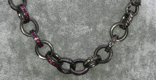Chain Link Diamond and Ruby Necklace