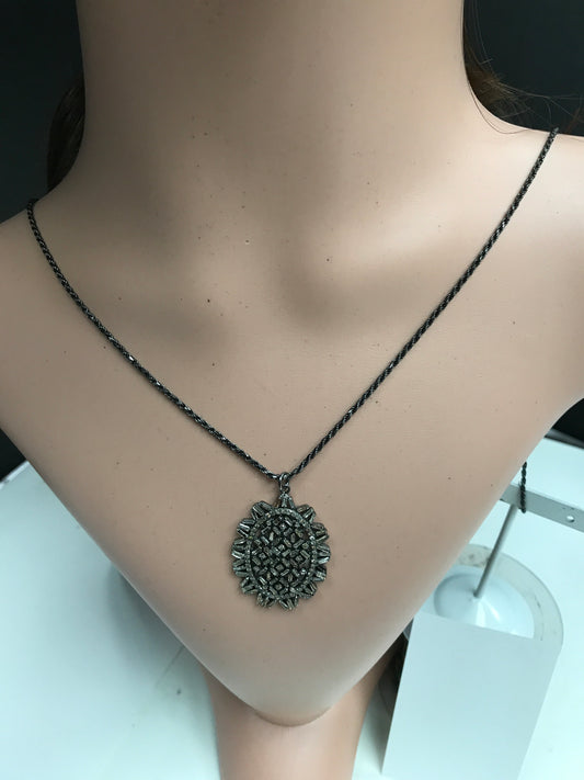 Oval Shape Diamond Pendant .925 Oxidized Sterling Silver Diamond Pendant, Genuine handmade pave diamond Pendant.