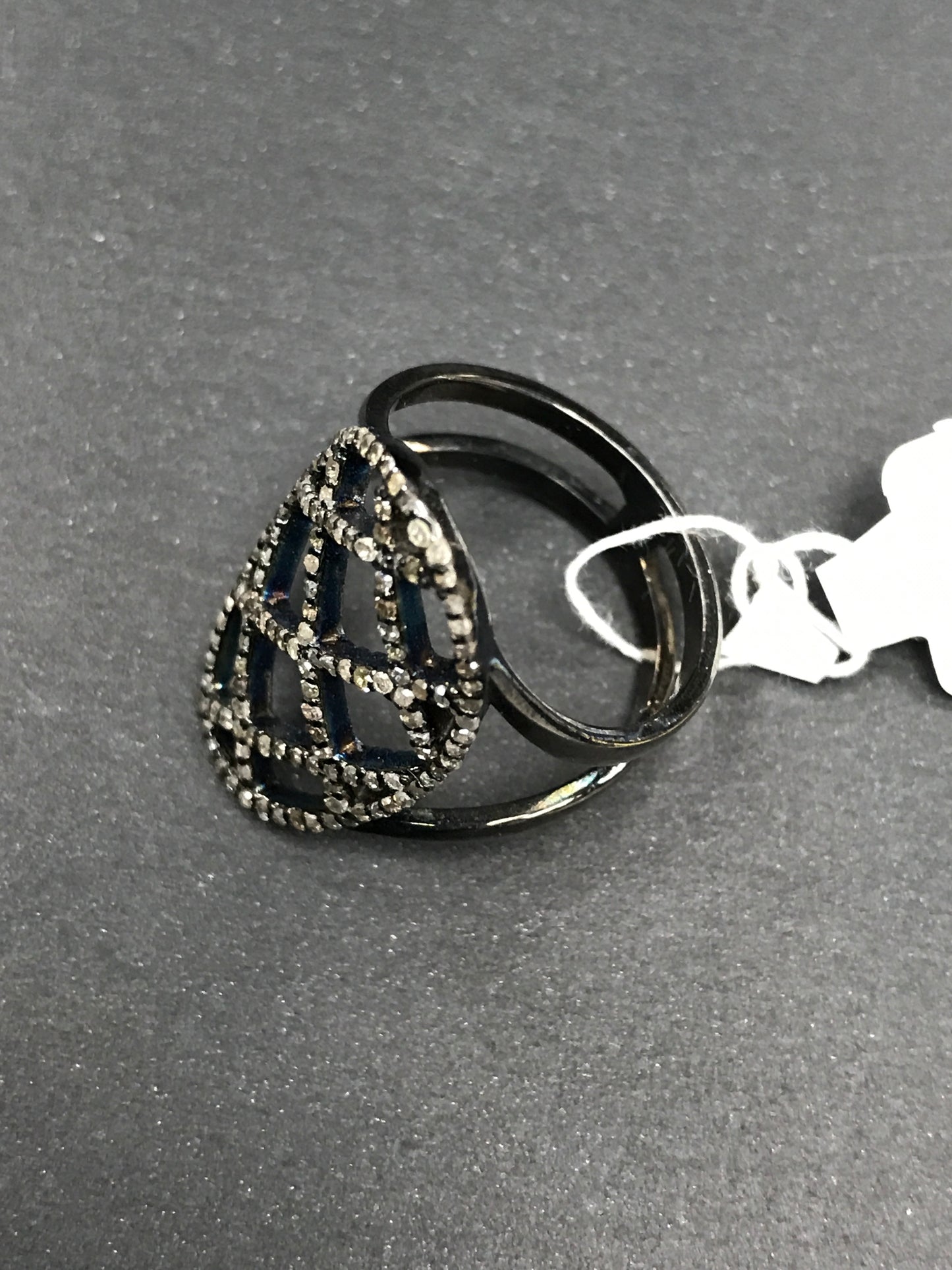 Pave Diamond Ring .925 Oxidized Sterling Silver Diamond Ring, Genuine handmade pave diamond Ring Size Approx 0.96"(24 X 15 MM)
