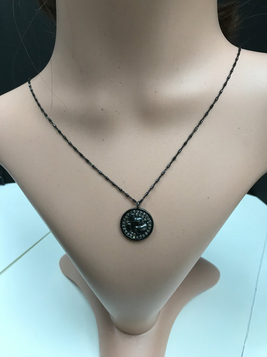 Diamond Circle Mickey Mouse Pendant, Pave Diamond Pendant, Pave Circle Mickey Mouse Necklace, Approx 22 x 18mm. Sterling Silver