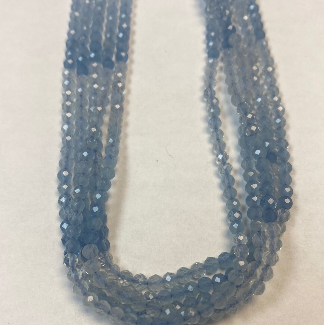 AQUMARINE BEADS ROUND FACETED 3-4MM