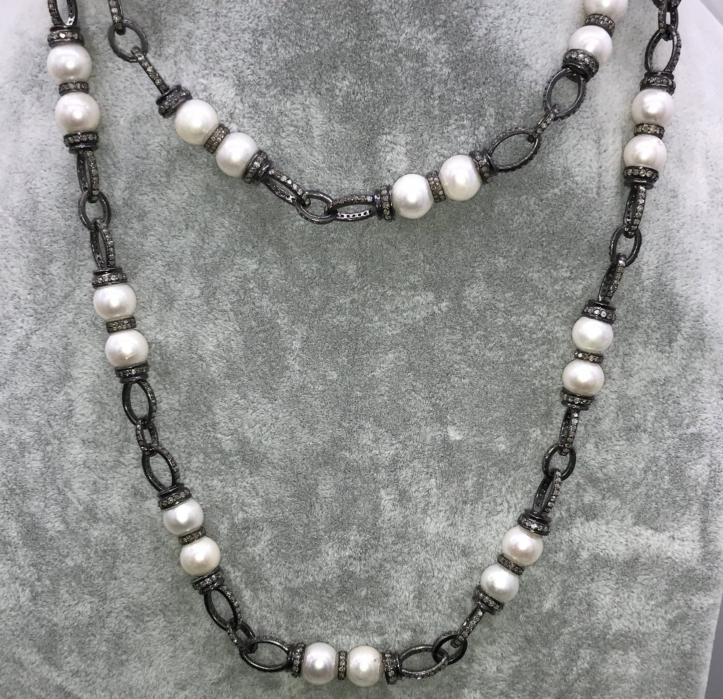 Diamond and Pearl Chain Link Necklace