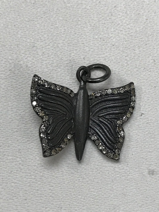 Butterfly Shape Diamond Charm .925 Oxidized Sterling Silver Diamond Charms, Genuine handmade pave diamond Charm .