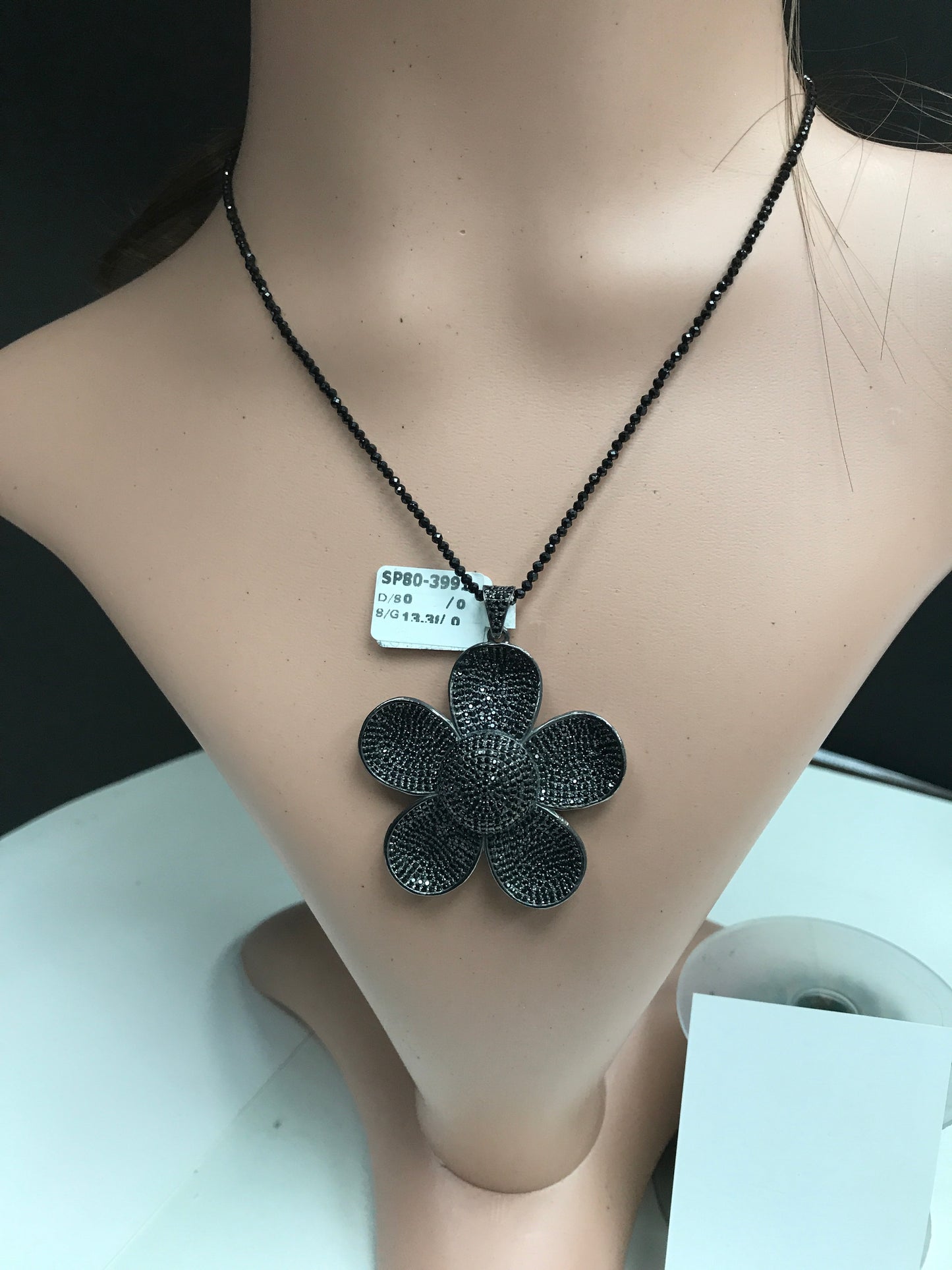 Flowers Black Spinel/White Topaz Charm