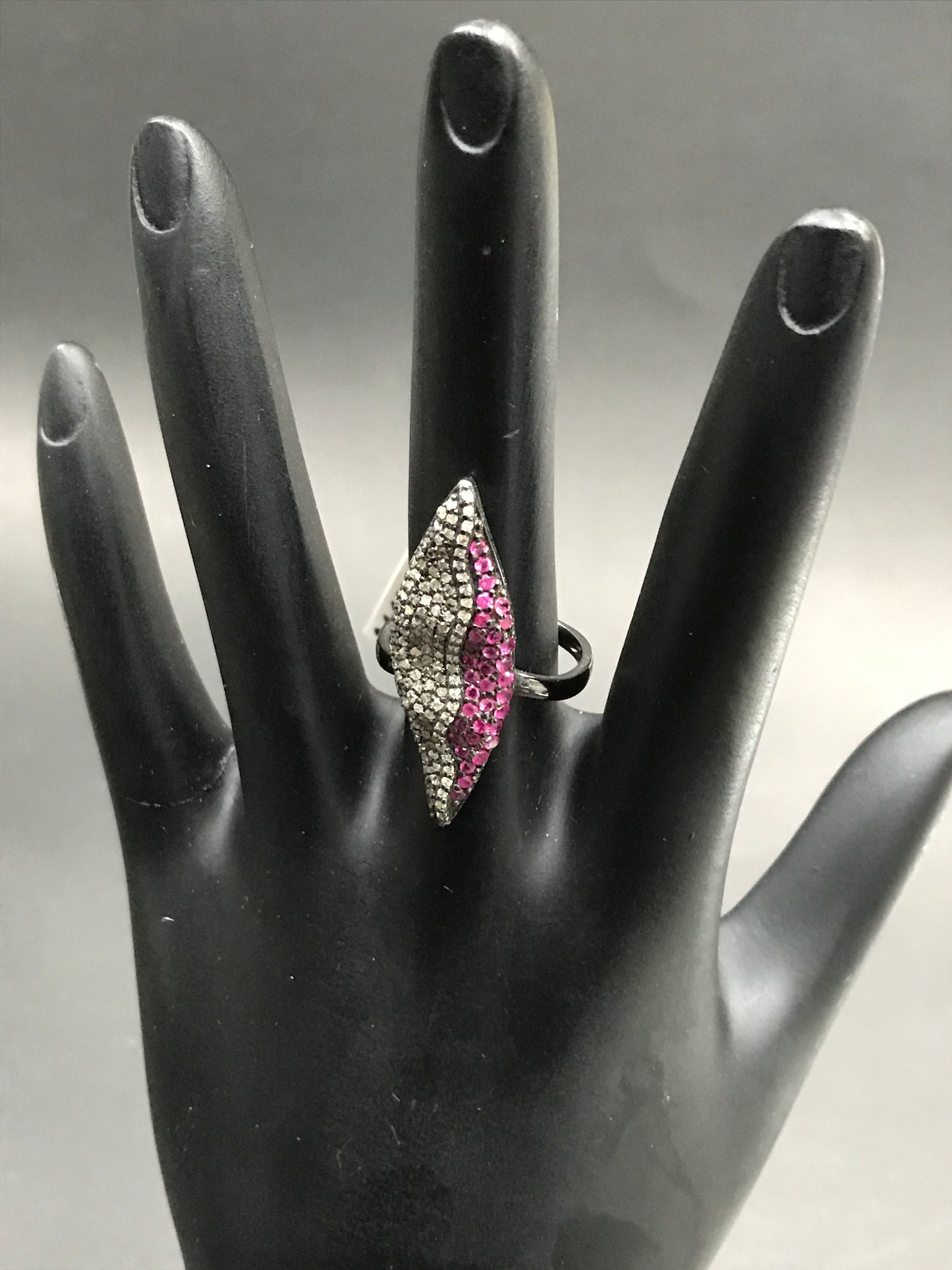 Diamond and Ruby Silver Black Rhodium Finish Rings