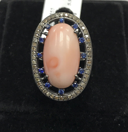 Coral and Diamond Ring