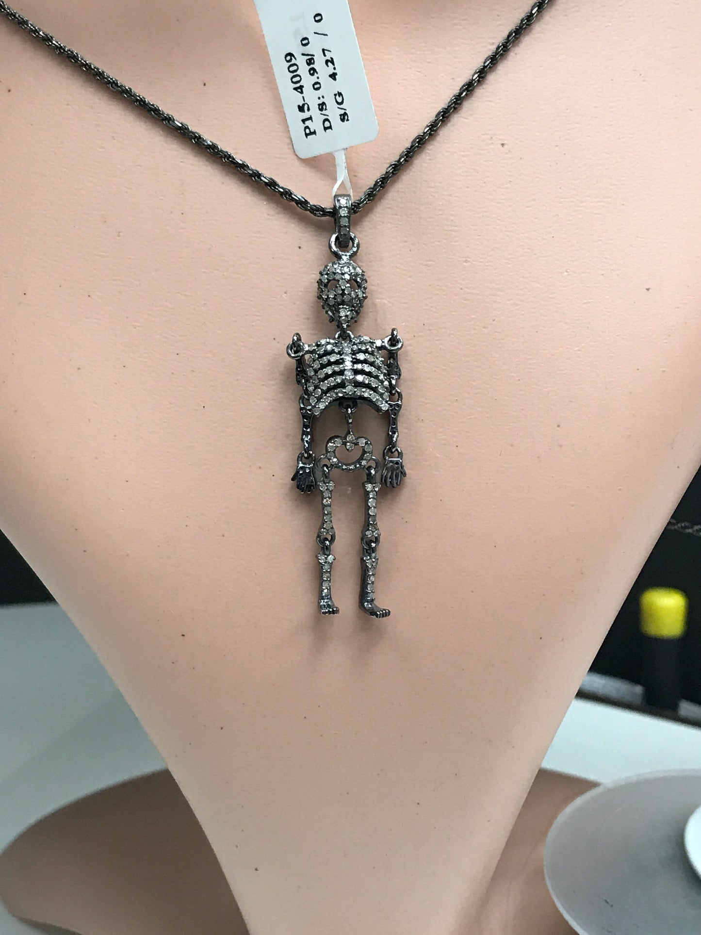 Skeleton Diamond Charm .925 Oxidized Sterling Silver Diamond Charms, Genuine handmade pave diamond Charm Size Approx 2.32"(17 x 58 MM)