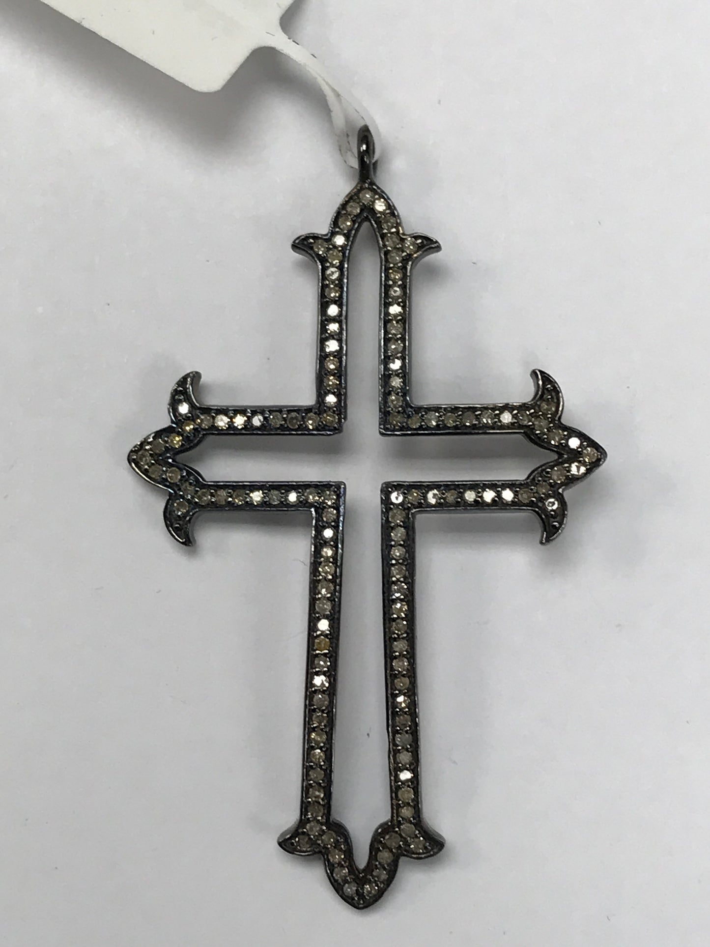 Diamond Gothic Cross Diamond Pendant, Pave Diamond Pendant, Gothic Cross Necklace, Approx 64 x 35mm. Sterling Silver