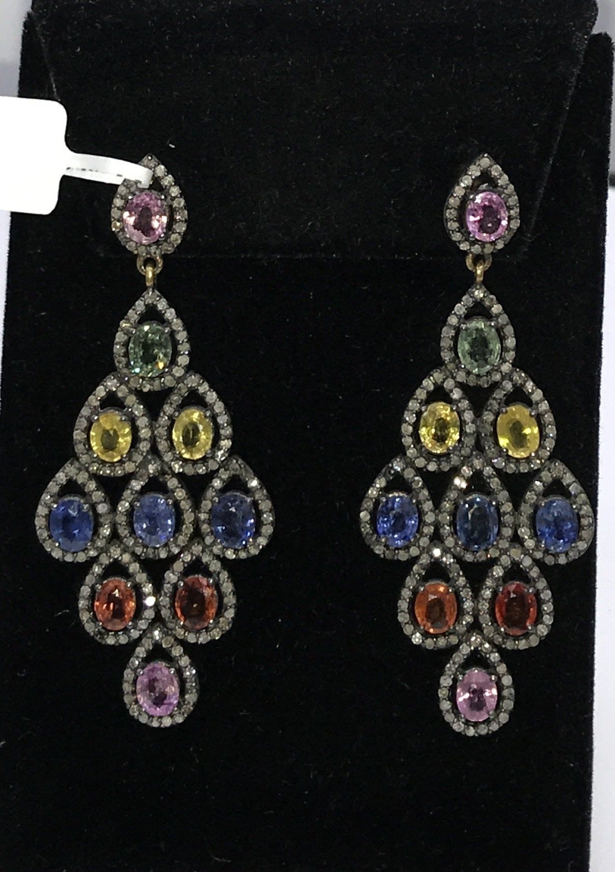 Multi Sapphire Diamond Fancy Shape Earring