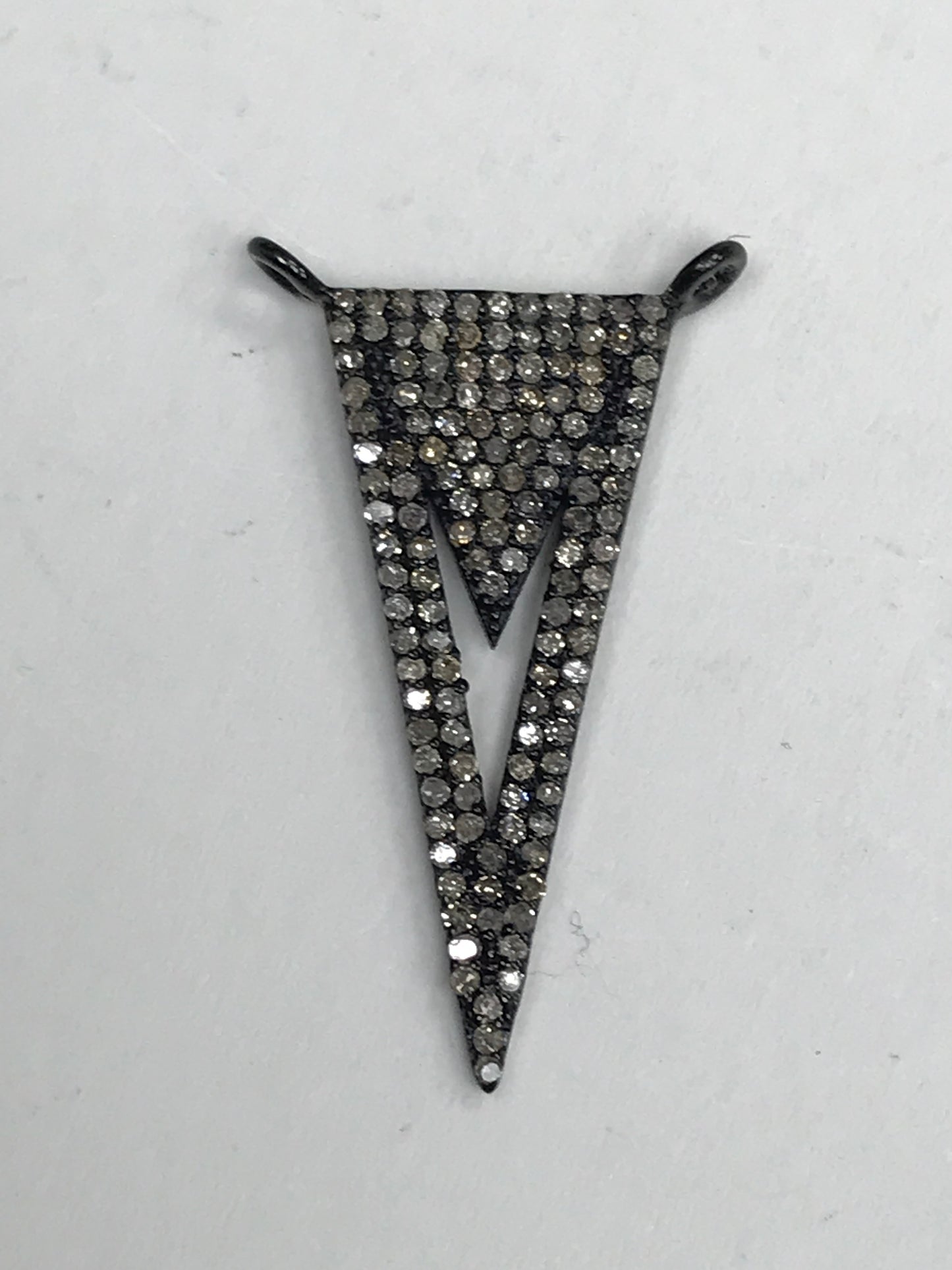 Triangle Diamond Charm .925 Oxidized Sterling Silver Diamond Charm, Genuine handmade pave diamond Charm Size Approx 1.52"(18 x 38 MM)