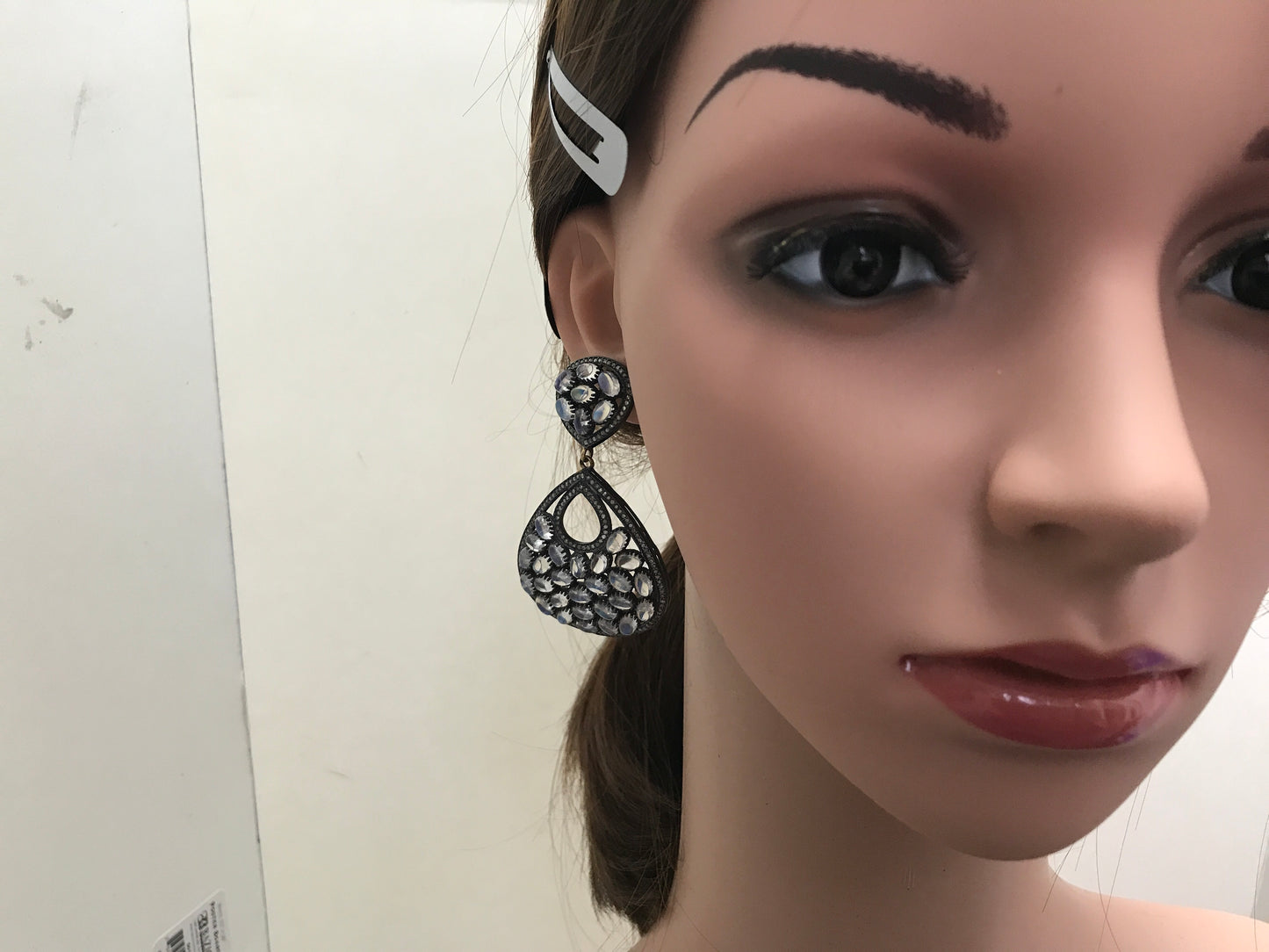 Diamond And rainbow Moonstone earrings