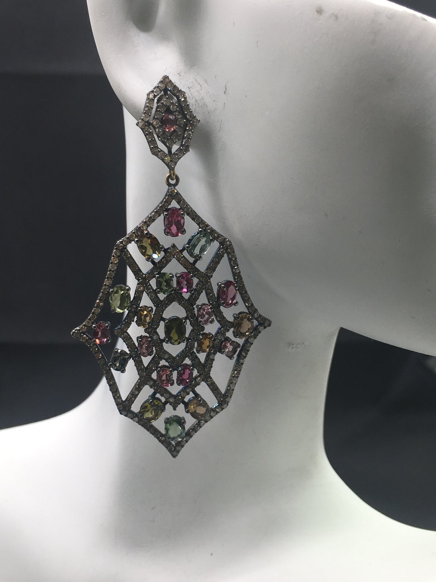 Diamond and Multi Tourmaline Silver Earrings