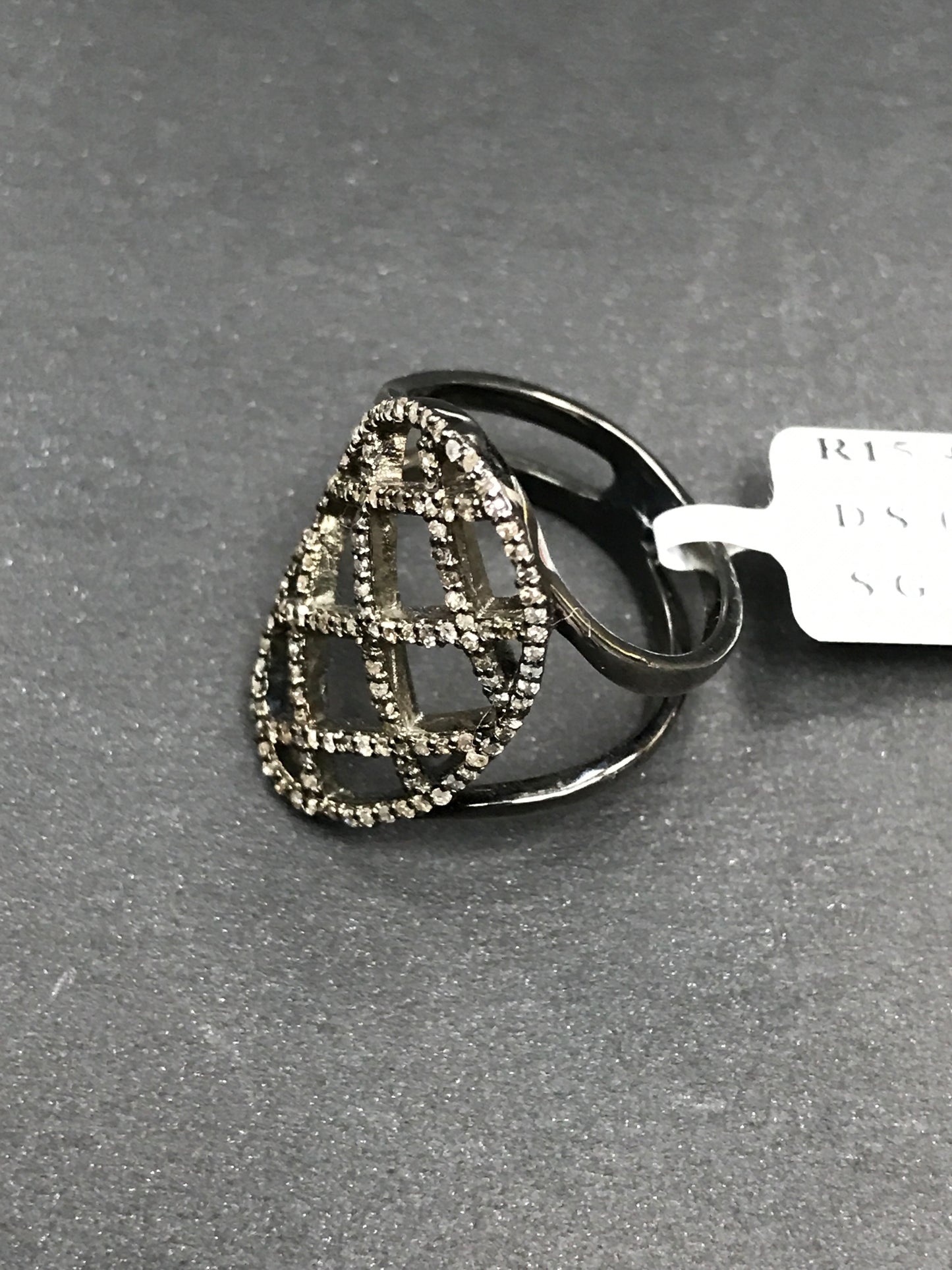 Pave Diamond Ring .925 Oxidized Sterling Silver Diamond Ring, Genuine handmade pave diamond Ring Size Approx 0.96"(24 X 15 MM)