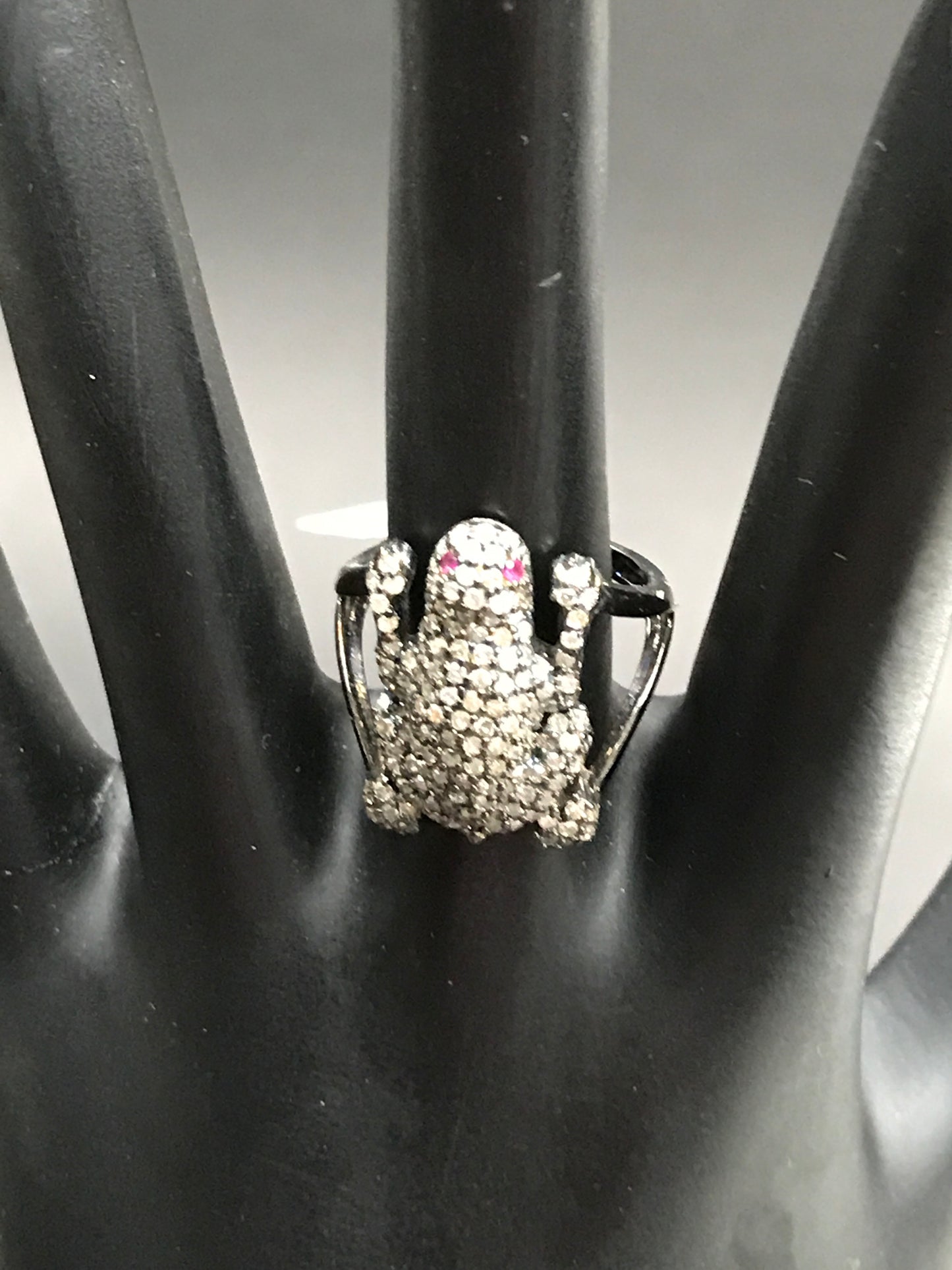 Diamond Frog with Ruby Red Eyes Diamond Ring, Pave Diamond Ring, Pave Double Frog with Ruby Red Eyes Ring, Approx 21 x 13mm